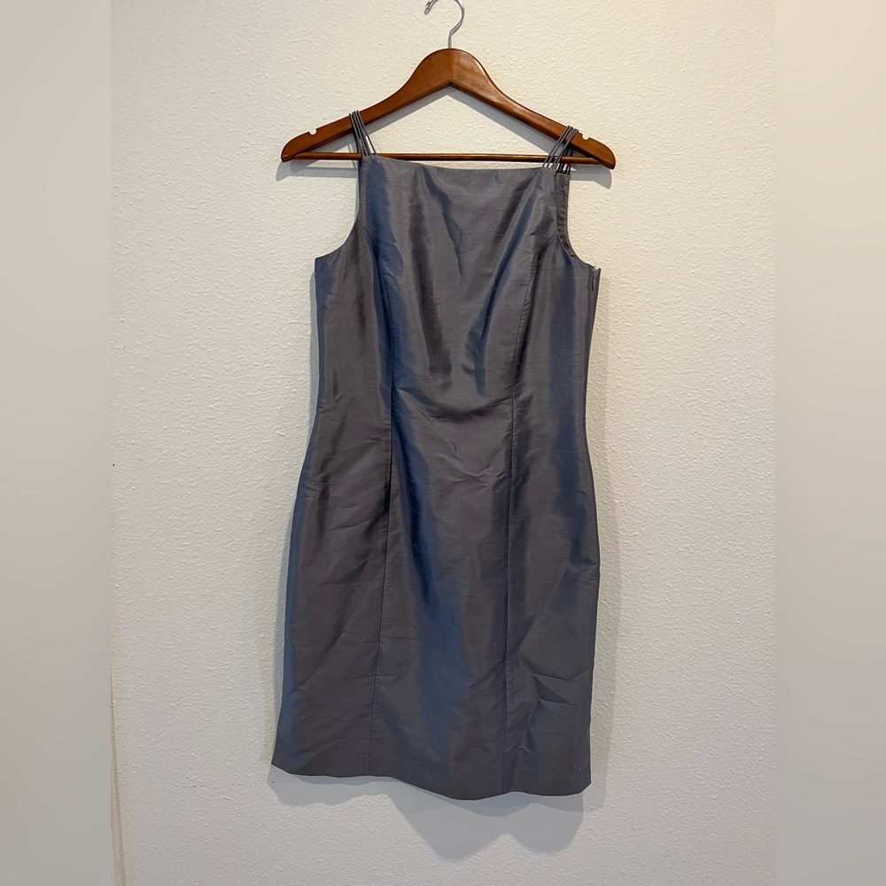 Vintage 1990's Grey Silk Cocktail Dress Sleeveless Sheath Dress Spenser Jeremy 6